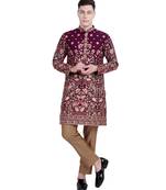 Maroon floral thread embroidered faux georgette kurta-pajama