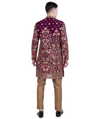 Maroon floral thread embroidered faux georgette kurta-pajama 2