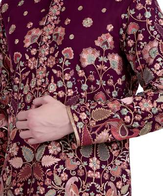Maroon floral thread embroidered faux georgette kurta-pajama 3