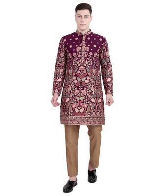 Maroon floral thread embroidered faux georgette kurta-pajama 4