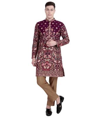 Maroon floral thread embroidered faux georgette kurta-pajama 5