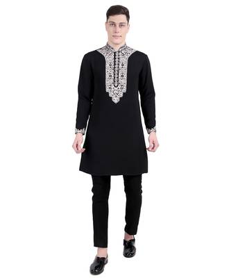 Black embroidered viscose kurta-pajama 1