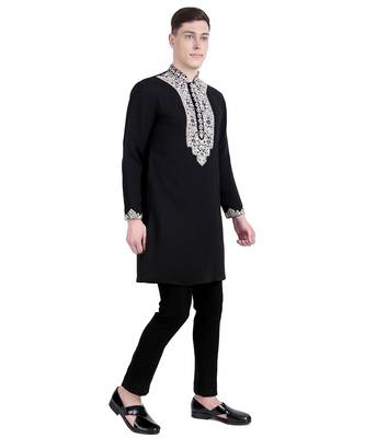 Black embroidered viscose kurta-pajama 2