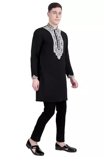 Black embroidered viscose kurta-pajama