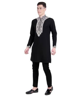 Black embroidered viscose kurta-pajama 3