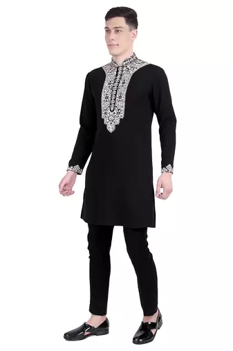 Black embroidered viscose kurta-pajama