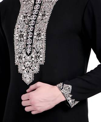 Black embroidered viscose kurta-pajama 4