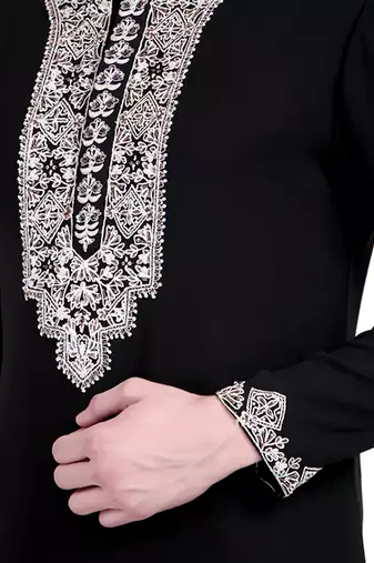 Black embroidered viscose kurta-pajama