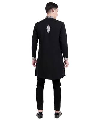 Black embroidered viscose kurta-pajama 5
