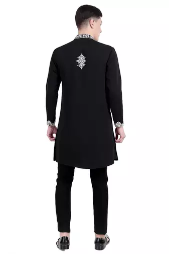 Black embroidered viscose kurta-pajama