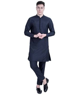 Blue embroidered cotton silk kurta set 1