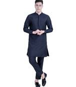 Blue embroidered cotton silk kurta set