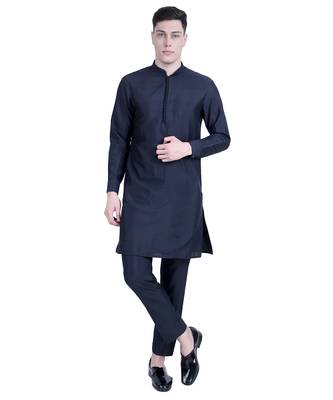 Blue embroidered cotton silk kurta set 3