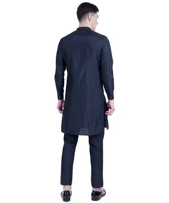 Blue embroidered cotton silk kurta set 4