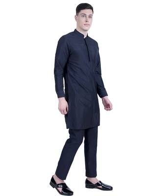 Blue embroidered cotton silk kurta set 5