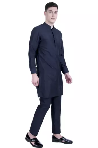 Blue embroidered cotton silk kurta set