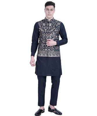 Blue plain viscose kurta-jacket-set 1