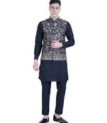 Blue plain viscose kurta-jacket-set