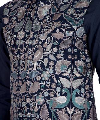 Blue plain viscose kurta-jacket-set 2