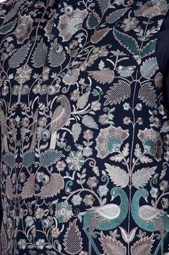 Blue plain viscose kurta-jacket-set