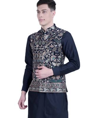 Blue plain viscose kurta-jacket-set 3