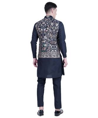 Blue plain viscose kurta-jacket-set 5