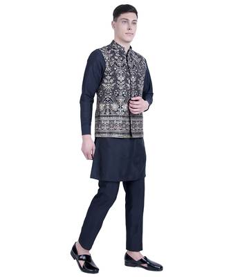 Blue embroidered viscose kurta-jacket-set 3