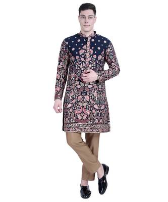Blue floral embroidered viscose kurta-pajama 1