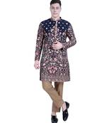 Blue floral embroidered viscose kurta-pajama
