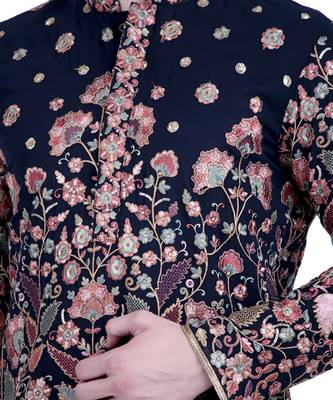 Blue floral embroidered viscose kurta-pajama 3