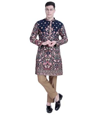 Blue floral embroidered viscose kurta-pajama 5