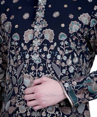 Blue floral thread embroidered viscose kurta-pajama 2