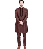 Brown faux silk plain kurta pajama