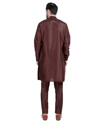 Brown faux silk plain kurta pajama 2