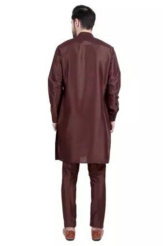 Brown faux silk plain kurta pajama