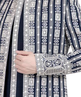 Blue faux silk plain kurta pajama with sequin embroidered jacket 3