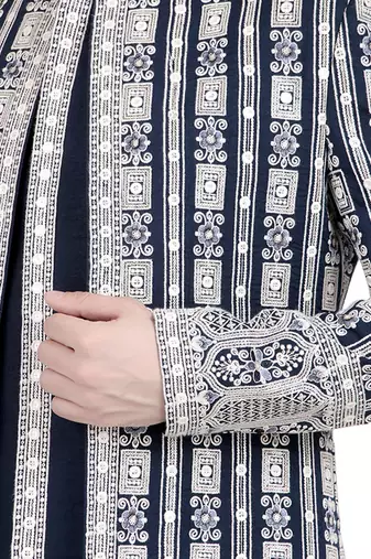 Blue faux silk plain kurta pajama with sequin embroidered jacket
