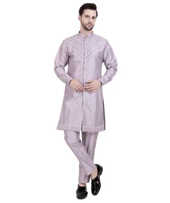 Purple faux dupion silk plain kurta pajama 1