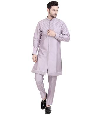 Purple faux dupion silk plain kurta pajama 4