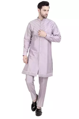 Purple faux dupion silk plain kurta pajama