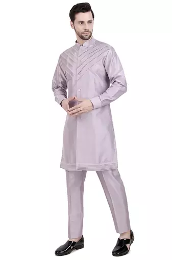 Purple faux dupion silk plain kurta pajama
