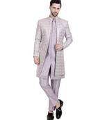 Purple faux silk plain kurta pajama with sequin embroidered jacket