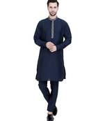 Blue faux silk plain kurta pajama