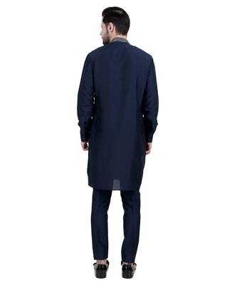 Blue faux silk plain kurta pajama 2