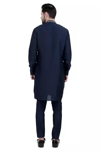 Blue faux silk plain kurta pajama