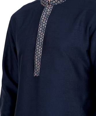 Blue faux silk plain kurta pajama 3