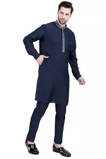 Blue faux silk plain kurta pajama