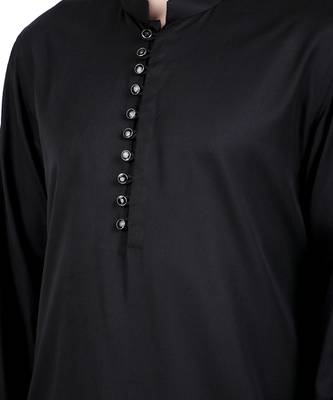 Black faux polyester plain kurta pajama 3