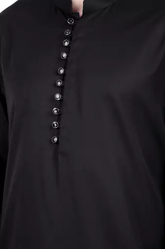 Black faux polyester plain kurta pajama