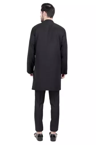 Black faux polyester plain kurta pajama